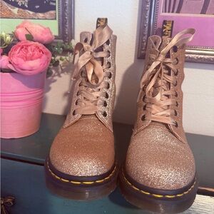 Glitter Lace-Up Women’s Ankle Boots - Rose Gold